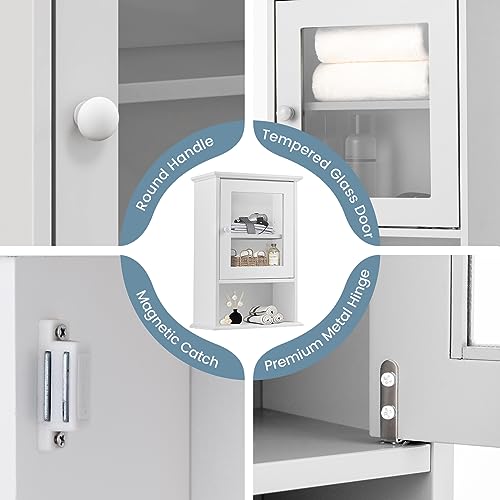 Tangkula Bathroom Cabinet, Wall Mounted Storage Organizer W/Door and Open Shelf, Hanging Medicine Cabinet, White