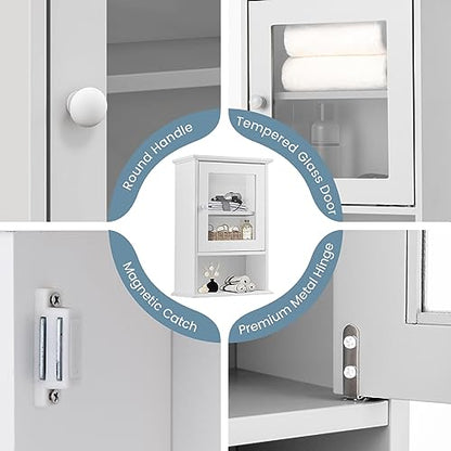 Tangkula Bathroom Cabinet, Wall Mounted Storage Organizer W/Door and Open Shelf, Hanging Medicine Cabinet, White
