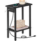 HOOBRO Small End Table with Charging Station, Narrow Side Table with USB Port and Outlets, Skinny Sofa Table, Slim Nightstand, Living Room, Bedroom, Black BK240UBZ01 - color: Black, size: 7.9"L x 15.7"W x 22.6"H
