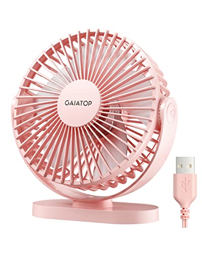 Gaiatop USB Desk Fan, 5.5 Inch Small Quiet Powerful 3 Speeds 90° Rotate, Personal Mini Portable Desktop Table Fans, Cooling for Home Office Car Travel Indoor Outdoor Pink - color: Pink, size: Small