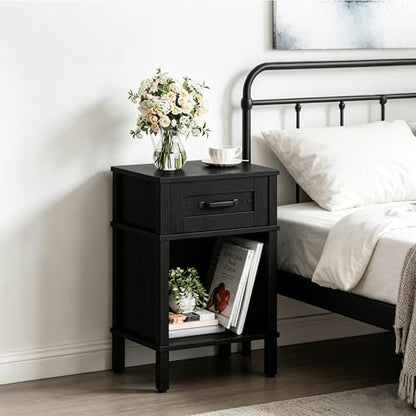 Black Nightstand with Drawers,Small Night Stand,Black Bedside Table | Morden Nightstand,Black Wood Nightstand,Bedside Table with Drawers,Farmhouse End Table,Black Side Tables Bedroom LET512B - color: Black