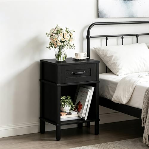 Black Nightstand with Drawers,Small Night Stand,Black Bedside Table | Morden Nightstand,Black Wood Nightstand,Bedside Table with Drawers,Farmhouse End Table,Black Side Tables Bedroom LET512B - color: Black
