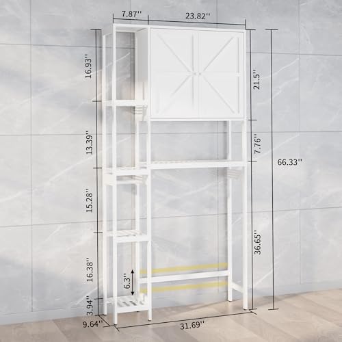 Bamboo Over The Toilet Storage, Above Toilet Organizer Storage Shelf, Tall Freestanding Behind Toilet Rack, Tiered Bathroom Space Saver Shelving, Easy Assembly (White) - color: White