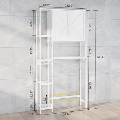 Bamboo Over The Toilet Storage, Above Toilet Organizer Storage Shelf, Tall Freestanding Behind Toilet Rack, Tiered Bathroom Space Saver Shelving, Easy Assembly (White) - color: White