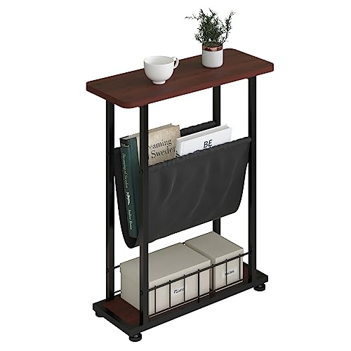 Narrow Side Table, 3 Tier Small Side Table for Small Spaces, Morden Slim End Table with with Storage Holder, Narrow Nightstand for Bedroom, Living Room (Walnut Brown) - color: Walnut Brown