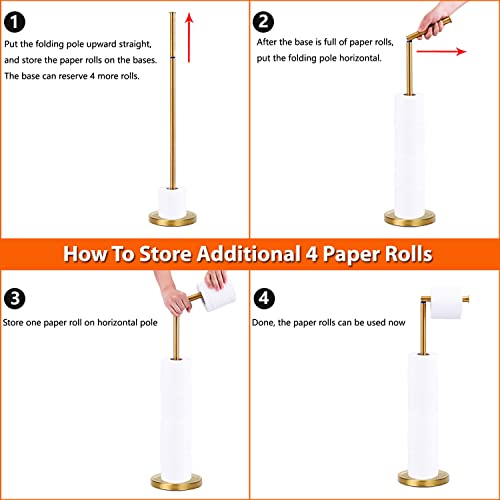 Toilet Paper Holder Stand, Freestanding Toilet Paper Holder Stand with Reserve for 4 More Rolls, SUS304 Stainless Steel Sturdy Base (Brushed Gold) - color: Brushed Gold