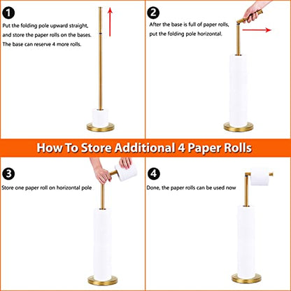 Toilet Paper Holder Stand, Freestanding Toilet Paper Holder Stand with Reserve for 4 More Rolls, SUS304 Stainless Steel Sturdy Base (Brushed Gold) - color: Brushed Gold