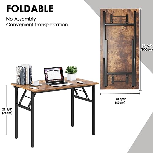Need Folding Desk for Home Office 39-3/8 inch Length Modern Folding Table Computer Desk No Install Needed Rustic Brown Desktop Black Frame AC5FB(100 * 60) - color: Rustic Brown & Black Frame, size: 39inch