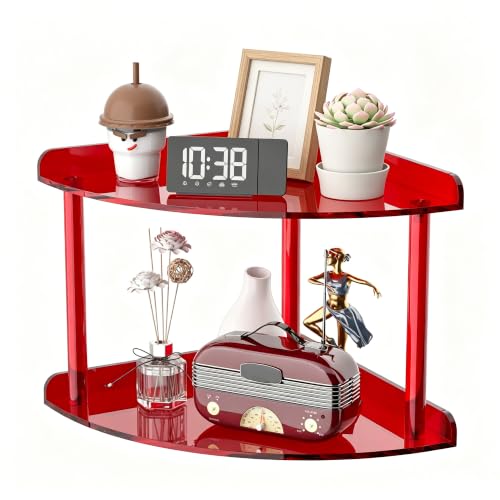Sezanrpt 2 Tier Acrylic Corner Shelf Organizer Storage 9.5x9.5x8 Inch, Red Countertop Corner Shelf for Bathroom, Kitchen, Bedroom, Office, Study Room - color: Red, size: 9.4x9.4x8.3 Inch