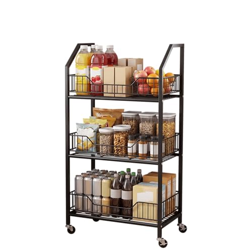 3 Tier Supermaket Snack Rack Display Stand, Retail Display Shelves with Hooks & Wheels, Metal Snack Shelf for Store Home Kitchen, Black Chip Rack Display Stand (3 Tier) - size: 3 Tier