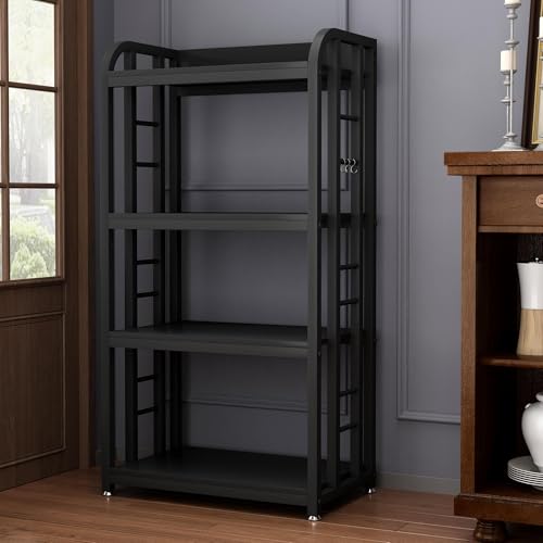 4-Tier Kitchen Baker's Rack, Free Standing Microwave Oven Stand Utility Storage Shelf Island Coffee Bar for Living Room, Home Office (Black) - color: Black