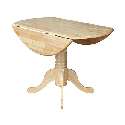 IC International Concepts, 42" Round Dual Drop Leaf Pedestal Dining Table, Solid Real Wood, Sturdy Parawood, Natural - color: Natural