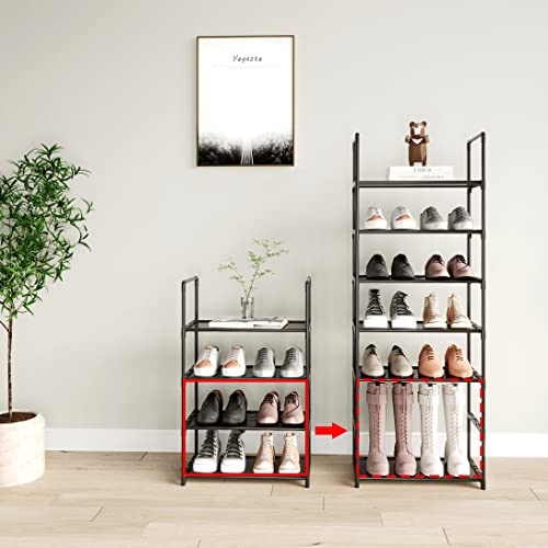 Upgrade Stackable Small Shoe Rack, 4-Tier Shoe Shelf Storage Organizer with Handle for Entryway, Hallway and Closet (Black) - size: 4-Tier(Black)-Small