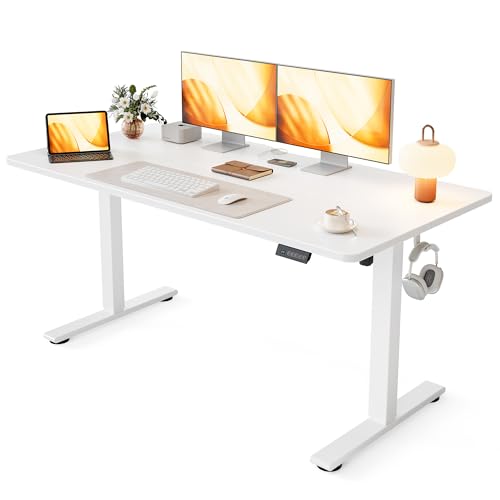 Cubiker Standing Desk, 55x28 Inches Sit Stand Home Office Desk, Electric Stand up Desk, Adjustable Desk with Splice Board, White Frame/White Top - color: White, size: 55x28