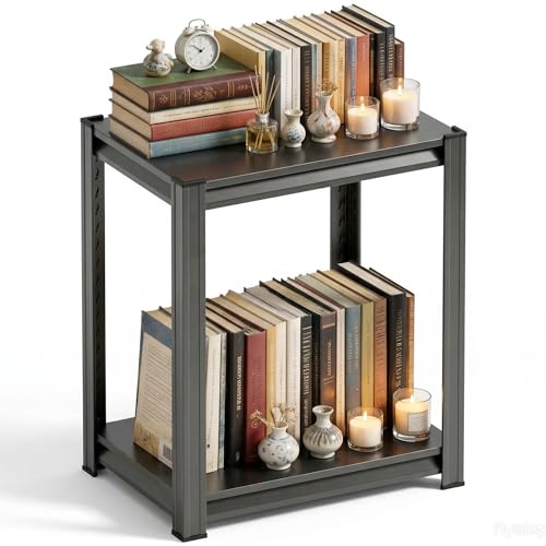Modern Metal Book Shelf, Display Black Bookshelf, Bolt-Free Metal Storage Shelves for Books CDs, Adjustable Bookshelf in Living Room, Bedroom, Kitchen, Home, Office, 15.7" W x10 D x22 H - size: 2-Tier 15.7"W x10"D x22"H