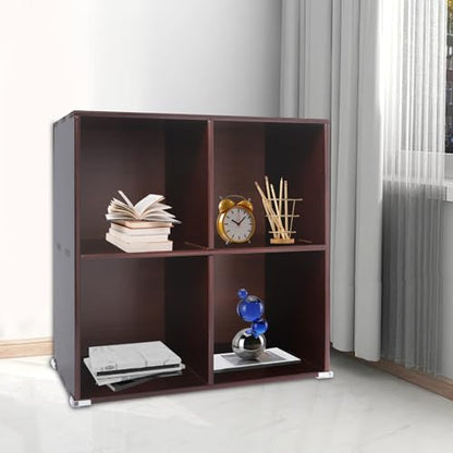 4 Cube Organizer Storage Bookcase Brown Wood Cube Shelf, Vertical or Horizontal