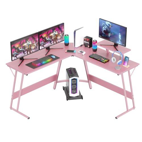 FDW L Shaped 51 Inch Gaming Desk,Corner Computer Desk,PC Gaming Desk,Writing Workstation with Large Monitor Stand for Home Office,Pink - color: Pink