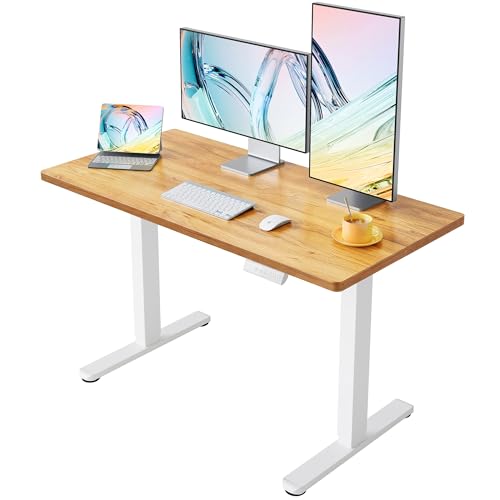 HUANUO Electric Standing Desk,40" x 24" Height Adjustable Desk, 4 Memory Height Settings, Sit to Stand Up Desk for Home Office, with Headphone Hook, Cable Manager, Light Vintage Brown - color: Light Vintage Brown, size: 40" X 24"