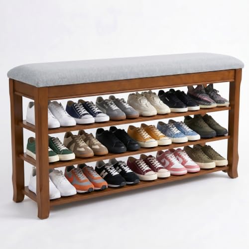 SolidWood Entryway Shoe Storage Bench, Flip-Top Soft-Close Lid, Adjustable Shelves, Cushioned Entryway Shoe Rack Organizer,Hallway, Closet, Foyer 39.4'' - size: 39.4"