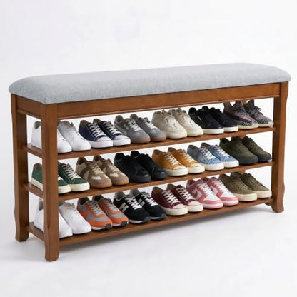 SolidWood Entryway Shoe Storage Bench, Flip-Top Soft-Close Lid, Adjustable Shelves, Cushioned Entryway Shoe Rack Organizer,Hallway, Closet, Foyer 39.4'' - size: 39.4"