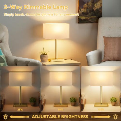 Hong-in Touch Lamps for Bedroom - 3-Way Dimmable Bedside Lamps Set of 2 with USB C+A, White Modern Table Lamp for Night Stands, Desk Lamp for Living Room Nightstand End Tables Bed Side
