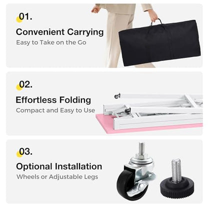 Portable Foldable Manicure Table with Dust Collector, Rolling Nail Tech Desk with LED Lamp, Wrist Rest, Lockable Wheels & Carrying Case for Home Salon, Travel & Mobile Nail Techs (Pink) - color: Pink