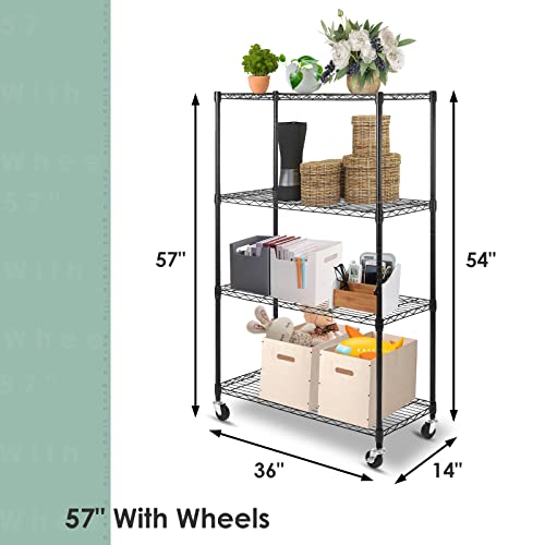 WDT Shelving Storage Units on Wheels Casters, Adjustable Heavy Duty Metal Shelf Wire Storage Rack for Home Office Garage Kitchen Bathroom Organization,36" Wx14 Dx57 H - size: 4Tier 36"W x 14"D x 57"H