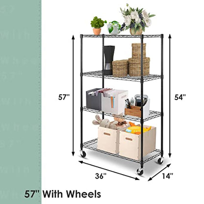 WDT Shelving Storage Units on Wheels Casters, Adjustable Heavy Duty Metal Shelf Wire Storage Rack for Home Office Garage Kitchen Bathroom Organization,36" Wx14 Dx57 H - size: 4Tier 36"W x 14"D x 57"H