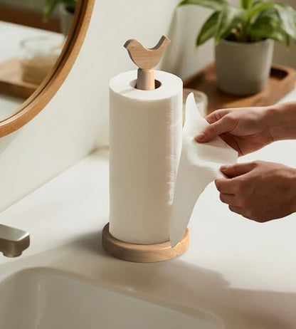 KitchLife Cute Wooden Paper Towel Holder Countertop - Solid Freestanding Paper Towel Dispenser Stand Organizer with Anti-Skid Base (Bird) - style: Bird