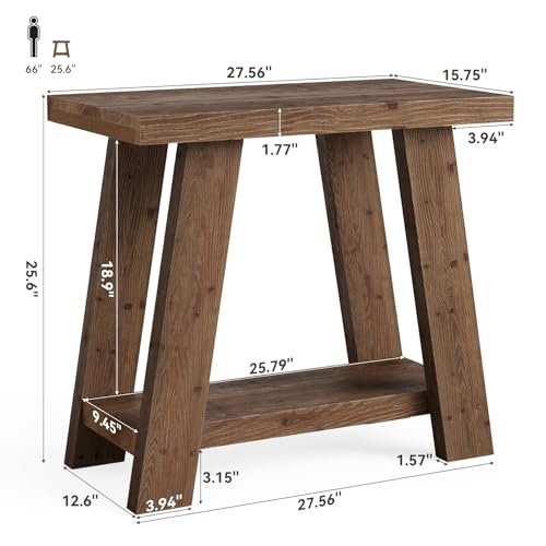 LITTLE TREE Solid Wood End Table, Small Side Table with 2-Tier Storage Shelf for Living Room, Rectangular Side Table for Couch, Bedside Table for Bedroom, Easy Assembly