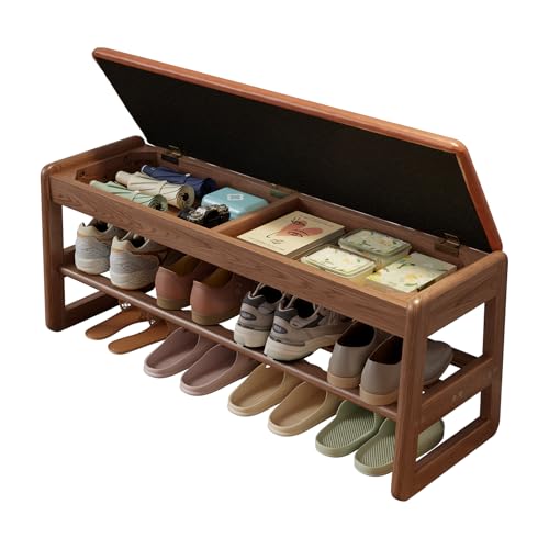 AQIMUELE Shoe Rack Bench,2 Tiers Shoe Bench with Storage with Flip-Top,Wood Shoe Rack for Entryway,Hallway（Orange Upholstered Seat,11.8" D x 39.3" W x 15.7" H） - color: Orange Upholstered Seat, size: 11.8"D x 39.3"W x 15.7"H