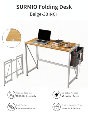 Modern Folding Desk Writing Computer Desk, Beige, 31.5 inch - color: Beige, size: 31.5 inch