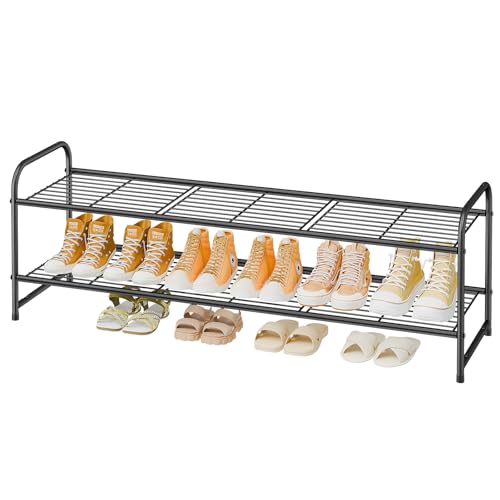 2 Tier Shoe Rack for Closet, 44 Inch Extra Wide Shoe Storage Organizer for Shelves, Heavy Duty Metal, Easy Assembly, Black - color: Black, size: 1 Pack 2 Tier(44 Inch)