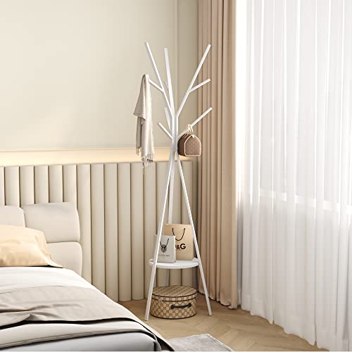 HOME BI Coat Rack Hat Stand Free Standing Display Hall Tree Metal Hat Hanger Garment Storage Holder with 9 Hooks for Clothes Hats and Scarves in White,17.72" Wx17.72 Dx70.87 H - color: White