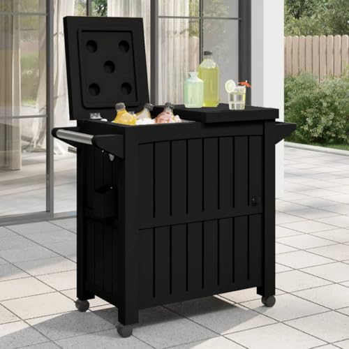 3-in-1 Outdoor Serving Cart with 21.1 Gal Cooler, Rolling Beverage Prep Station and Storage Table, Portable Kitchen Island for Patio, BBQ, Garden, Black