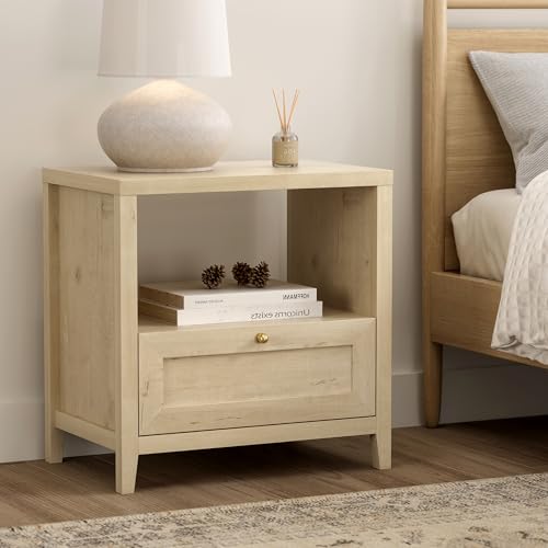 Modern Nightstand with Storage, Farmhouse End Table with Drawer Freestanding Wide Bedside Table for Living Room Bedroom Sofa, Light Oak - color: 1 Drawer/Light Oak, size: 1PC