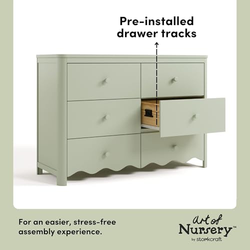 Storkcraft Casablanca 6 Drawer Dresser, Sage | GREENGUARD Gold Certified, Green Dresser for Bedroom, Kids & Nursery Storage Chest, Safety Interlocking Drawers, Kids Bedroom - color: Sage, style: 6 Drawer Dresser