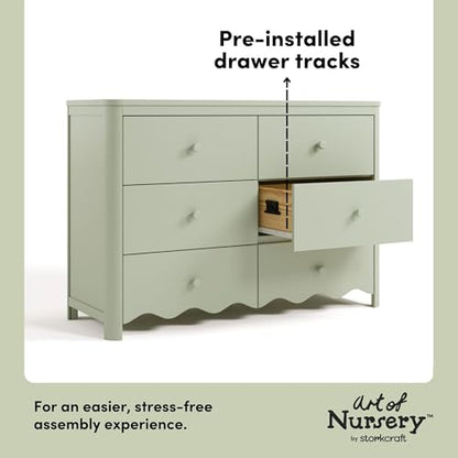 Storkcraft Casablanca 6 Drawer Dresser, Sage | GREENGUARD Gold Certified, Green Dresser for Bedroom, Kids & Nursery Storage Chest, Safety Interlocking Drawers, Kids Bedroom - color: Sage, style: 6 Drawer Dresser