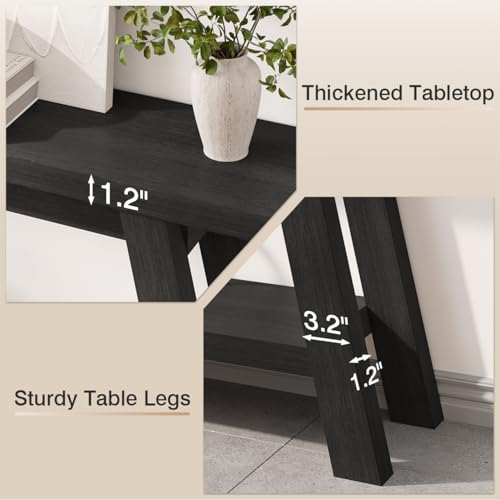 Black Console Table, 55Inch Entryway Console Tables 2-Tier Narrow Wood Console Table Behind Couch Sofa Tables for Living Room, Entryway, Hallway (Black) - color: Black