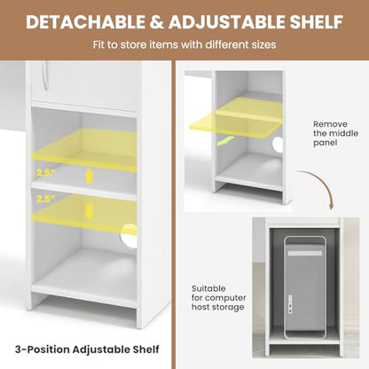 Tangkula Computer Desk with Hutch, Home Office Desk with Raised Display Shelf & 2 Open Shelves, Cabinet with Door, Cable Management Holes, Modern Laptop PC Desk, Study Writing Desk for Bedroom
