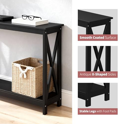 ZENY Console Table, Entryway Table, Narrow Sofa Table with 2-Tier Shelves, Entrance Table for Living Room, Entryway, Hallway, Foyer (Black, 11.8" D x 47" W x 31.7" H) - color: Black, size: 47"W