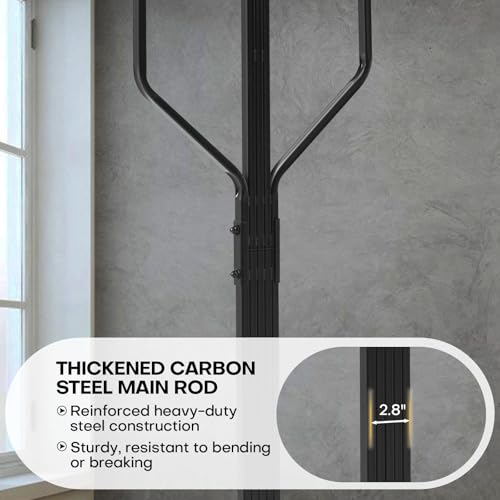 Coat Rack Freestanding Metal Coat Tree with 10 Hooks, Black | Heavy Duty Standing Coat Rack, Stainless Steel Marble Base, Coat Hanger Stand for Bedroom Entryway Hallway, Hat, Bags - color: Black
