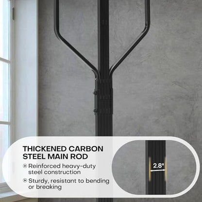 Coat Rack Freestanding Metal Coat Tree with 10 Hooks, Black | Heavy Duty Standing Coat Rack, Stainless Steel Marble Base, Coat Hanger Stand for Bedroom Entryway Hallway, Hat, Bags - color: Black