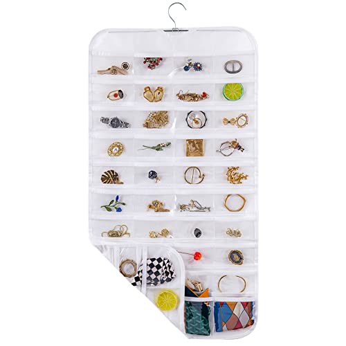 Bloss Hanging Jewelry Organizer With 80 Pockets Double-Side Dating Gifts Jewelry Storage Hanger For Accessories Jewelry Earring Holder Storage for Closet,Wall, Door, Travel-White - color: White