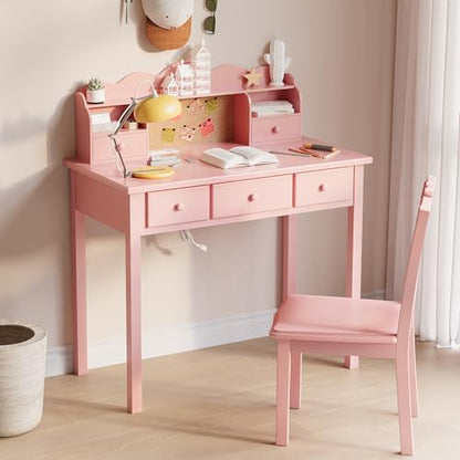 FUNKOCO Home Office Furniture Writing Desk,Computer Work Station with Detachable Hutch,5 Drawers(Pink) - color: 2-pink
