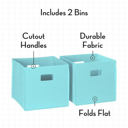 RiverRidge Folding Storage Bins - 2-pack of 10in Tall Aqua Cubes | Fabric Bins, Set of 2 Storage Cubes, Cut-out Handles, Playroom Closet Organizer, Collapsible Cubby with Bottom Board Insert - color: 2 Aqua 10in H Bins