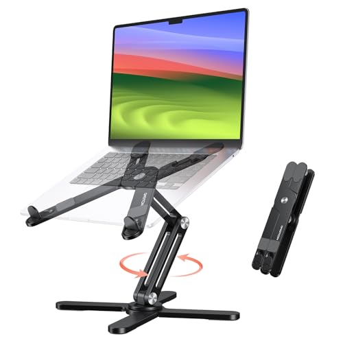 OMOTON 360° Rotating Laptop Stand Riser for Desk, Ergonomic Foldable Computer Stand Adjustable Height Angles for Collaborative Work, Easy Storage Fit Macbooks,All Laptops up to 16 inches, Black - color: Black