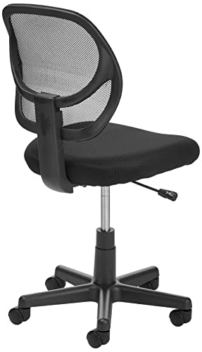 Amazon Basics Low Back Office Chair, Breathable Mesh, Height Adjustable, Padded Seat, Rolling Wheels, Swivel, Back Support, Sturdy, 21.25" D x 22.5" W x 38" H, Black - color: Black