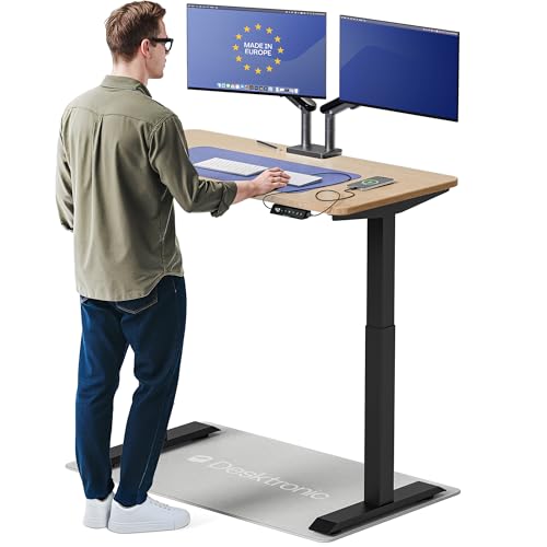 Desktronic HomeOne Standing Desk 48x24 — Ergonomic Sit Stand Home Office Desk, Made in Europe, Electric Dual Motor Height Adjustable, USB & USB-C Charging, Wobble-Free, Touchscreen, 3 Memory Presets - color: Black + Bamboo, size: 48 x 24 in