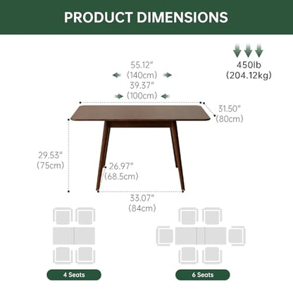 39’’-55’’ 100% Oak Extendable Dining Table, Solid Wood Folding Kitchen Table, Mid Century Modern Dinner Table for Kitchen, Apartment, Living Room (39''-55'' Walnut) - color: Walnut, size: 39''-55''